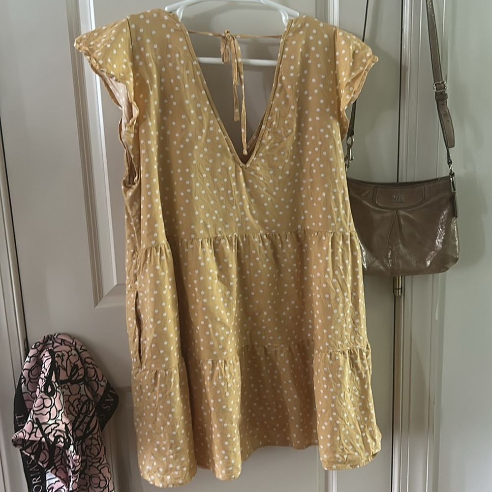 ABERCROMBIE & FITCH Yellow Polka Dot Linen Blend Dress Womens XL - Picture 7 of 8